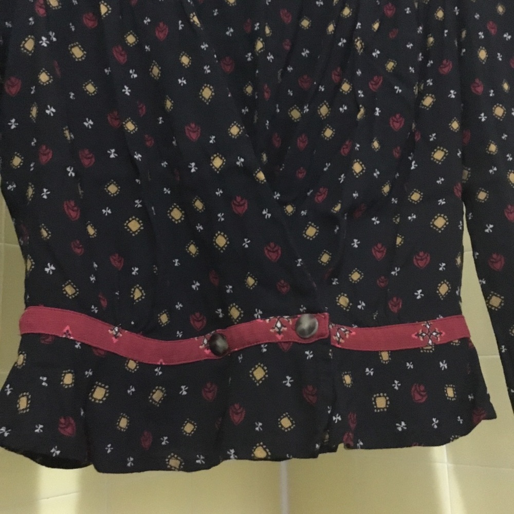 free people black & red faux wrap blouse fitted waist  sz. s - Picture 6 of 14